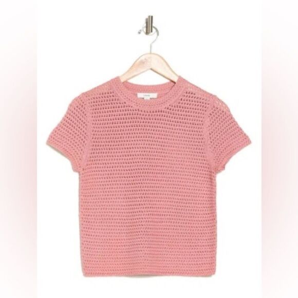 NWT Vince Crochet Knit Pink Sweater T Shirt Tee Short Sleeve Size M - Picture 4 of 9